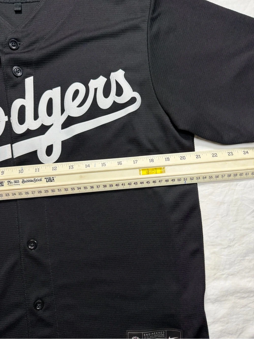 Nike Black Dodgers Button-Front Baseball Jersey with White Script